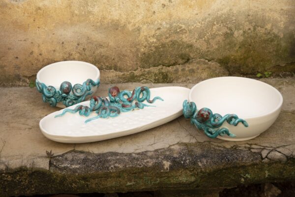 Collezione Polpo a rilievo bianco e azzurro